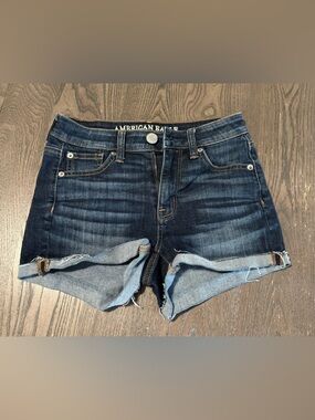 American Eagle Outfitters Dark Indigo Rolled Hem Denim Shorts